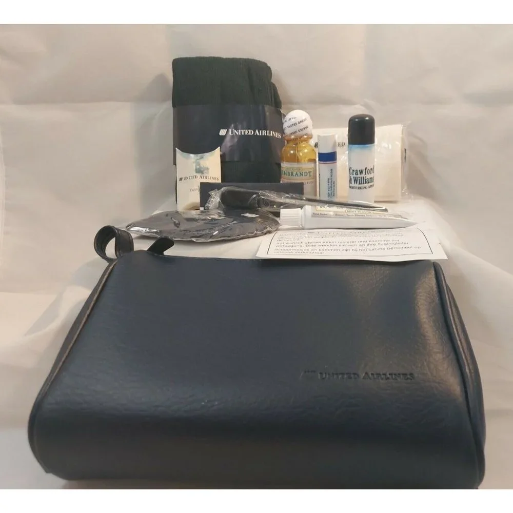 Vtg United Airlines First Class Amenity Toiletry Kit Travel InFlight Bag Blue
